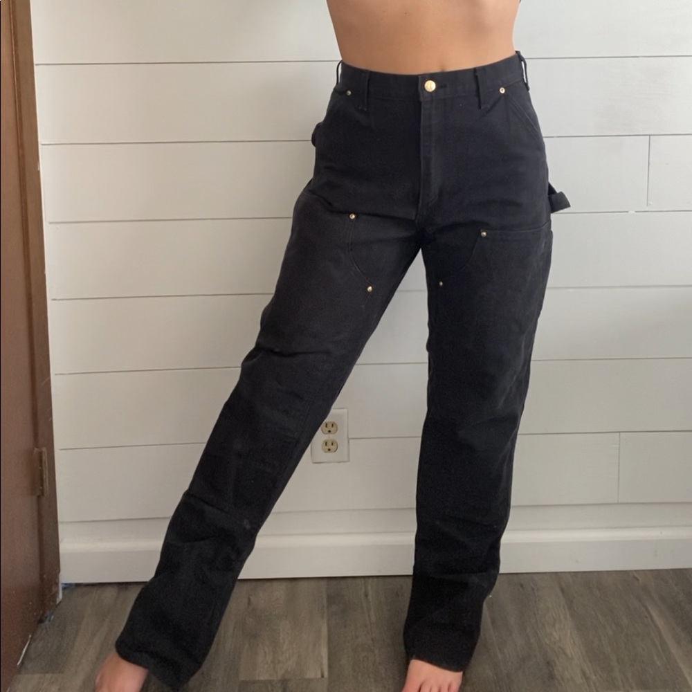 Carhartt Double Knee Dungaree Carpenter Work Pants Sz 32x36 Black B01 - Picture 2 of 9